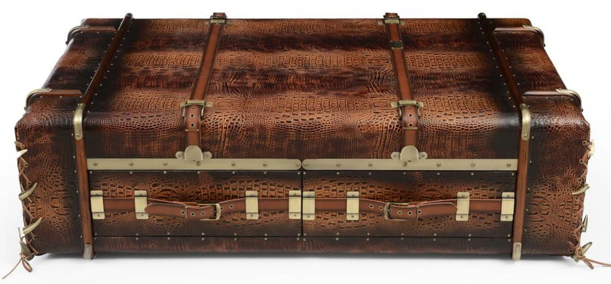 Casa Padrino mesa de centro de lujo en ¨®ptica maleta marr¨®n / negro / lat¨®n 140 x 85 x A. 43 cm - Maleta mesa de sal¨®n con 2 cajones - Mueble de sal¨®n - Muebles de lujo en ¨®ptica maleta