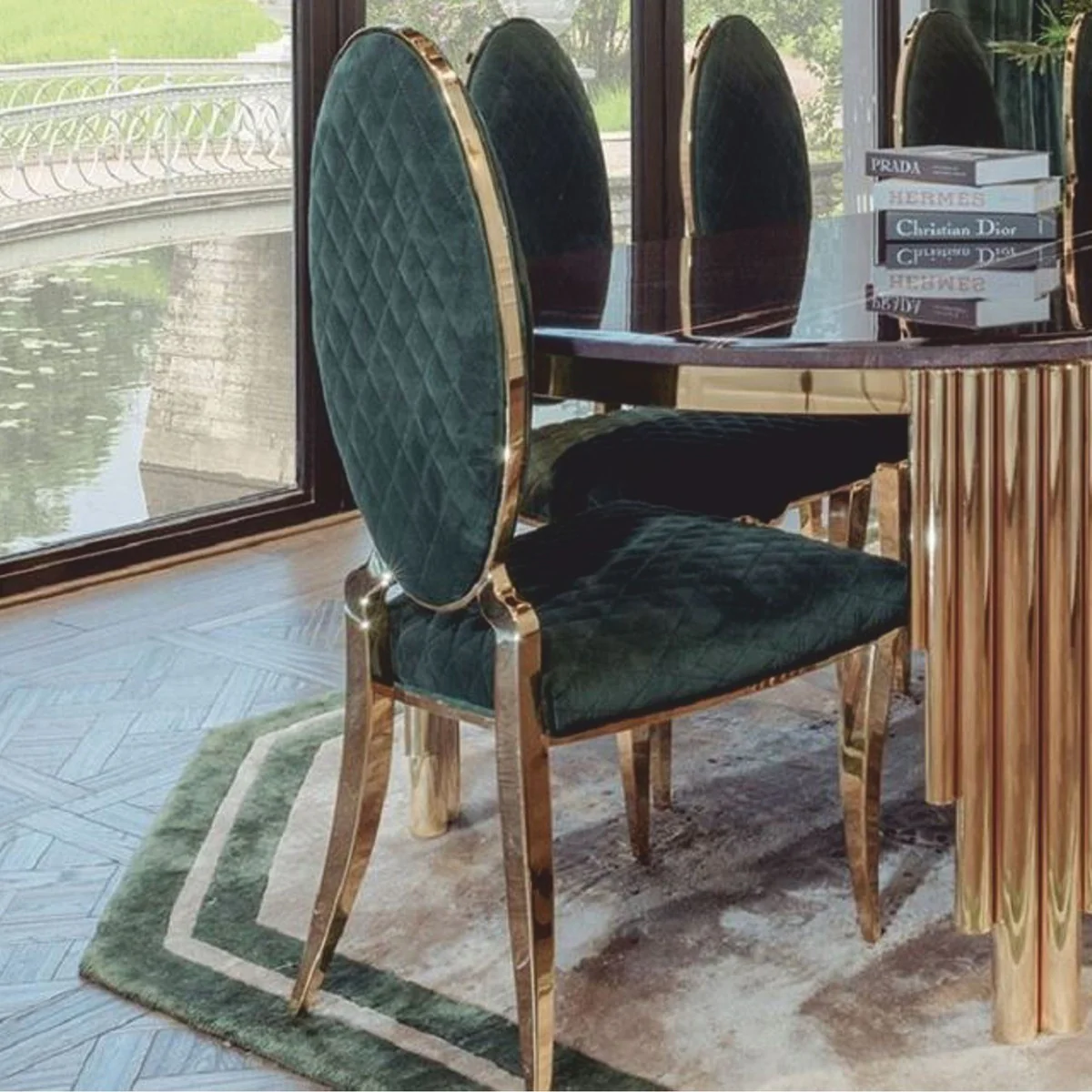 Casa Padrino silla de comedor de lujo verde / oro A. 108 cm - Muebles de comedor