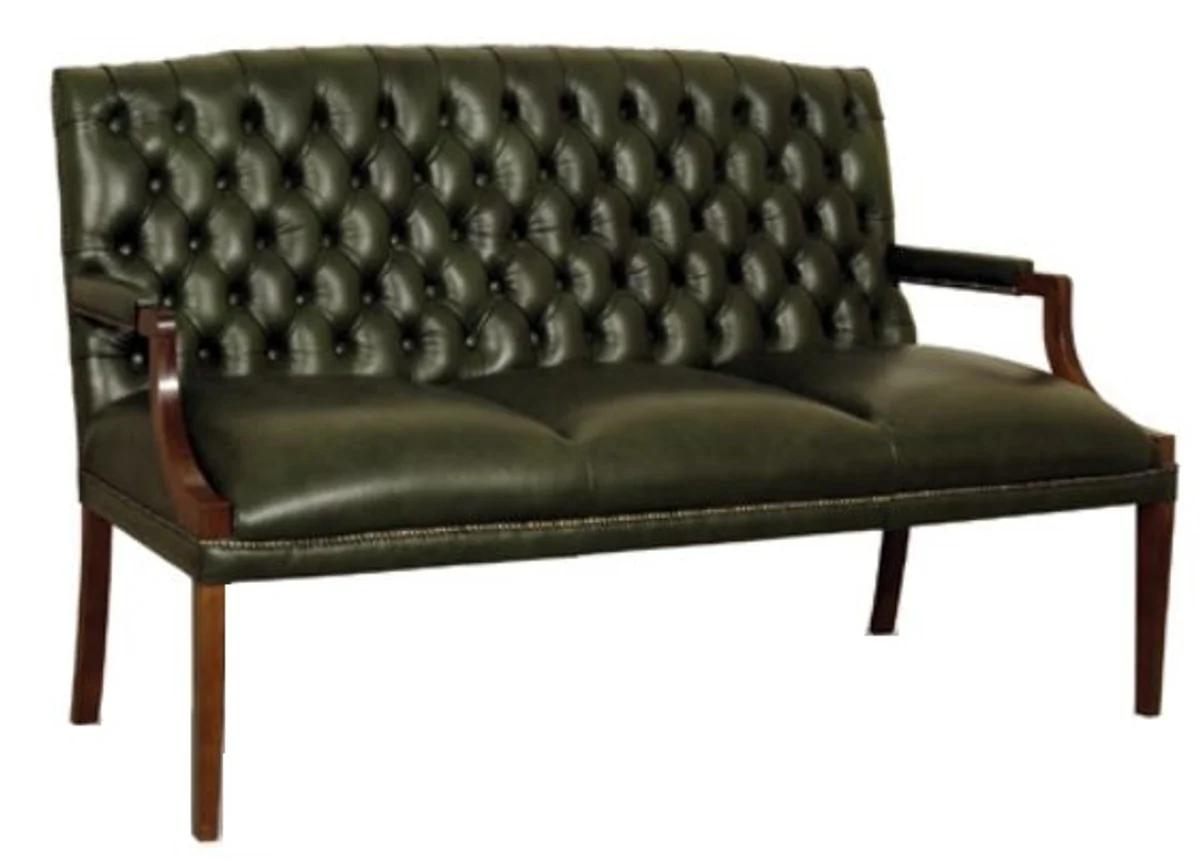 Casa Padrino Chesterfield banco 3 plazas con reposabrazos verde oscuro / marrón oscuro 180 x 60 x H. 100 cm - Muebles de Cuero Genuino