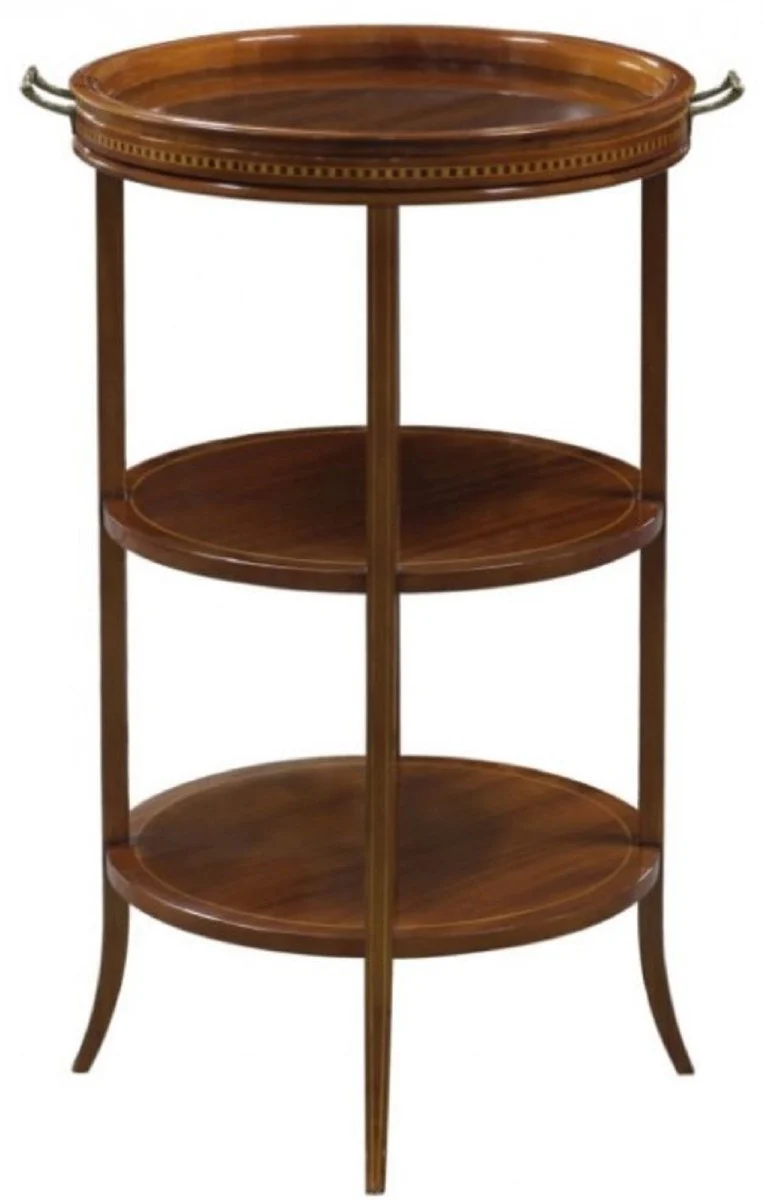 Casa Padrino mesa auxiliar de lujo marr¨®n 54 x 47 x H. 80 cm - Mesa Redonda con Tapa de Cristal y Bandeja Extra¨ªble