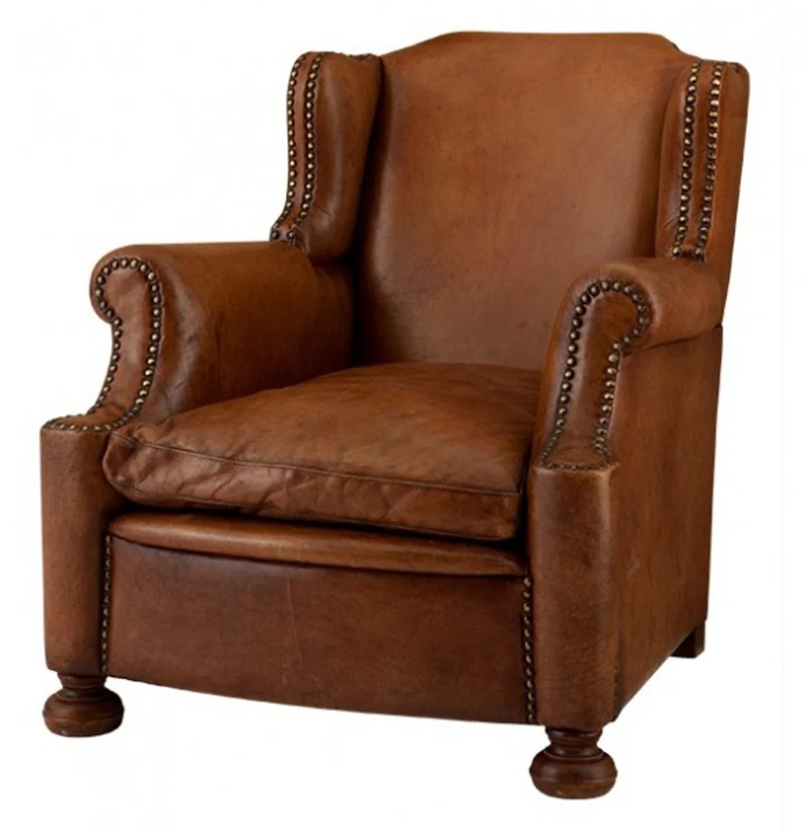 Chesterfield Luxury Real leather wing chairs Harvard Vintage Leather Brown Casa Padrino - Club Chairs