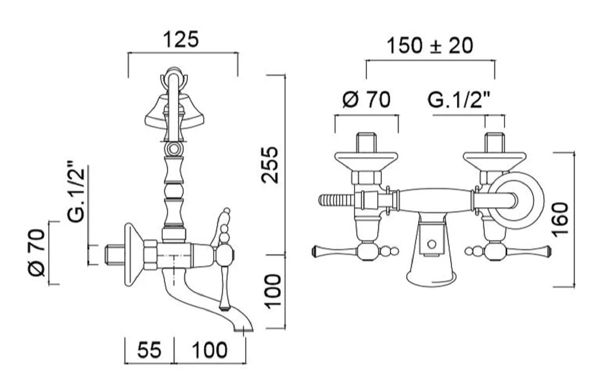 Casa Padrino Grifo de Bañera Art Nouveau con Ducha Plata / Blanco H. 35,5 cm - Accesorio de Baño Nostálgico - Primera Calidad - Hecho en Italia