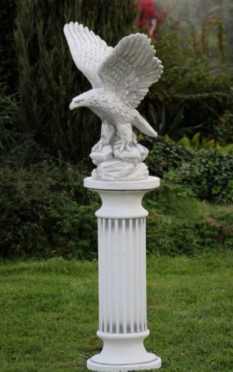 Casa Padrino pilar barroco con águila blanco / gris 60 x 40 x A. 134 cm - Pilar de Jardín Estilo Barroco - Decoración Pilar de Piedra con Escultura - Accesorios de Decoración de Jardin Barrocos