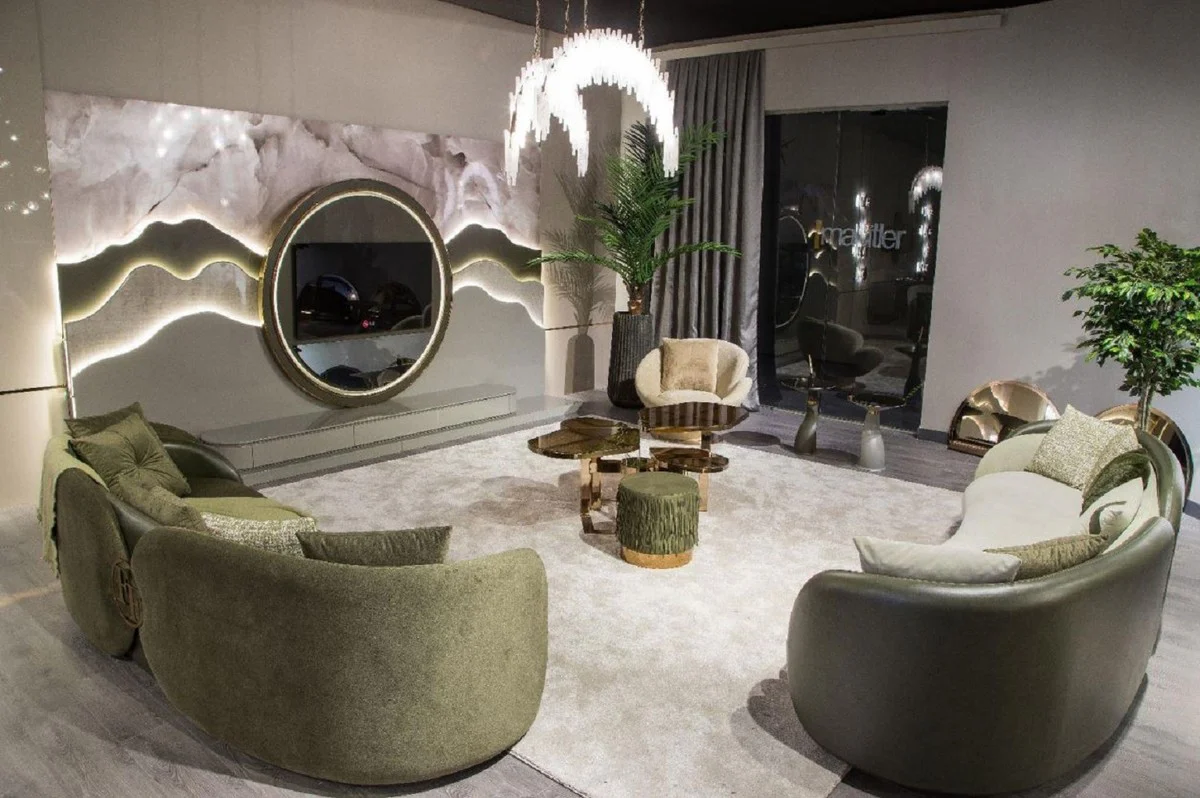 Casa Padrino sof¨¢ de lujo verde / verde oscuro 260 x 85 x A. 75 cm - Sof¨¢ de sal¨®n curvo - Sof¨¢ de hotel - Muebles de sal¨®n - Muebles de hotel - Muebles de lujo - Interiores de lujo