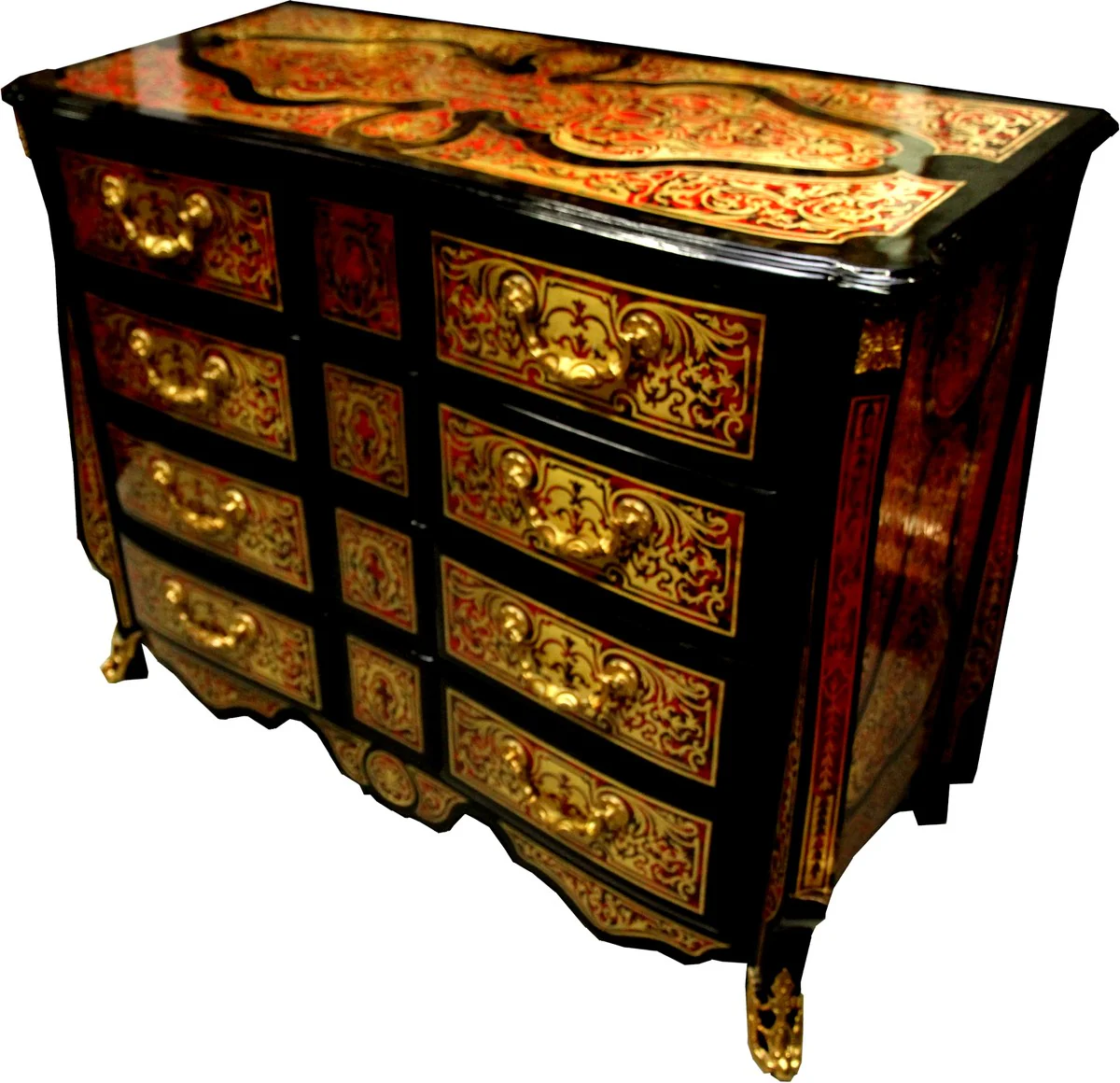 Casa Padrino Baroque Boulle Dresser Black / Gold / Red 112 cm - Aparador para mueble