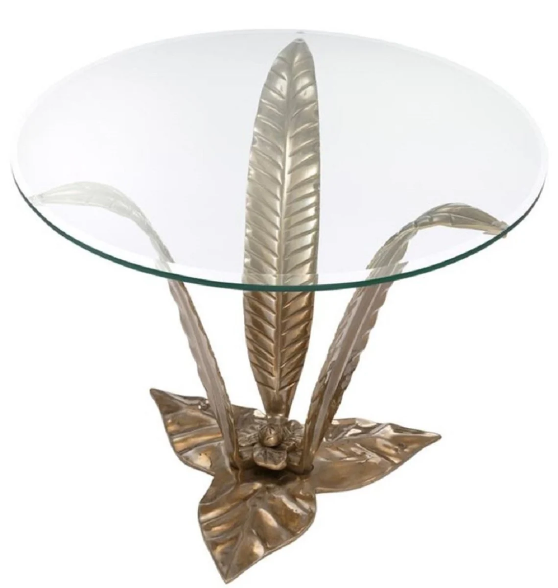 Casa Padrino mesa auxiliar de lujo con tapa de cristal latón vintage Ø 70 x H. 55 cm - Mobiliario de Sala de Estar