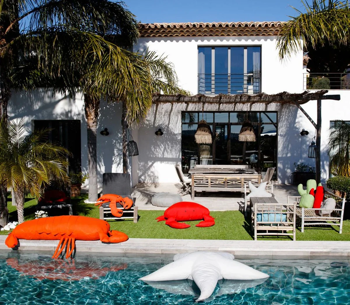 Casa Padrino puf de lujo langosta naranja 200 x 70 x A. 35 cm - Puf flotante - Coj¨ªn de asiento hecho a mano - Decoraci¨®n de jard¨ªn - Decoraci¨®n de terraza - Decoraci¨®n de piscina