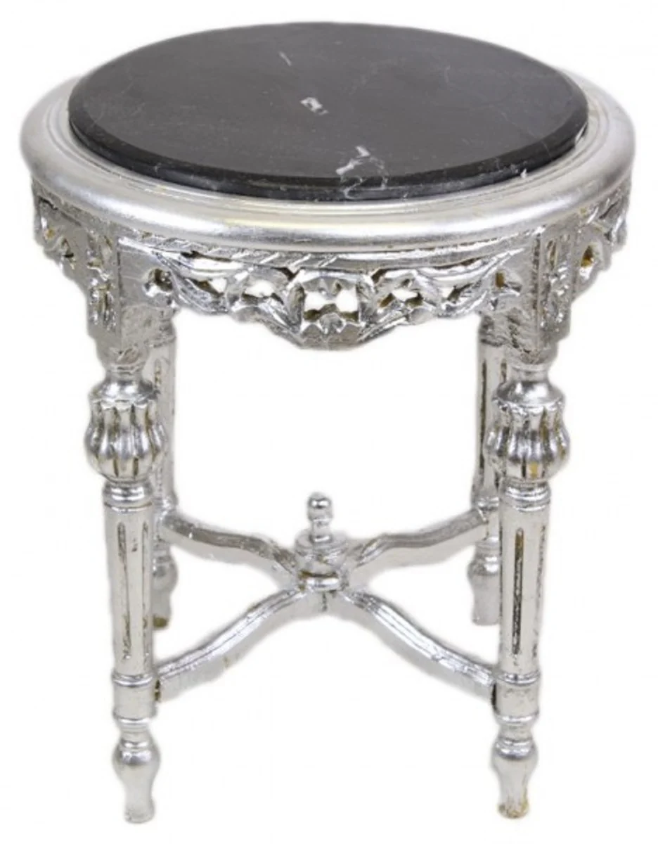 Casa Padrino Baroque table with black marble top round silver 50 x 45 cm antique style - phone flower stand
