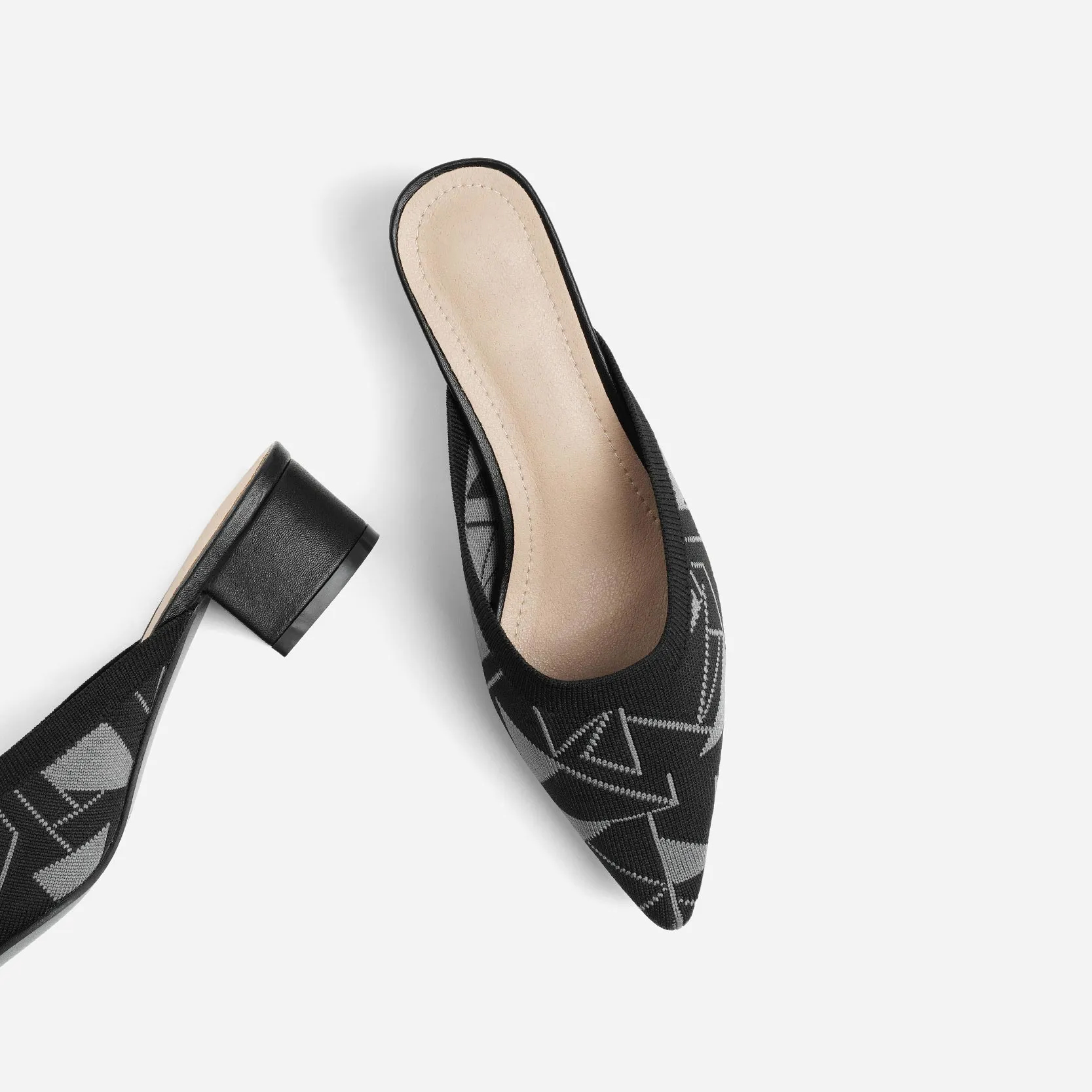 Pointed Toe Mules for Women Breathable Knit Slip-on Flat Shoes