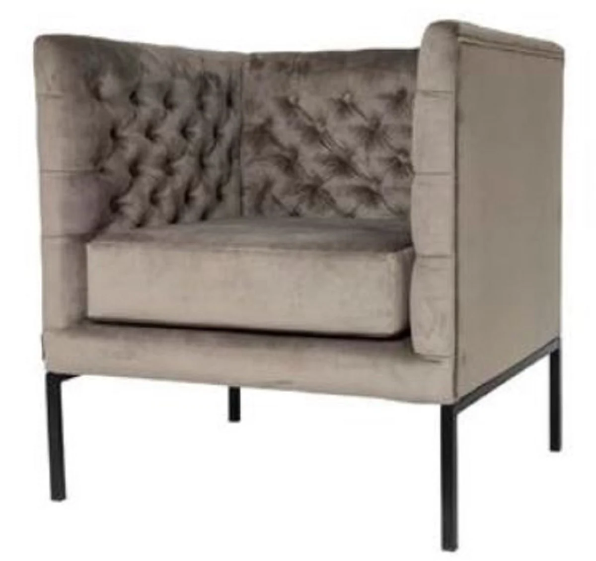 Casa Padrino Sill¨®n Chesterfield de Lujo de Terciopelo Gris / Negro 75 x 67 x H. 83 cm - Muebles Chesterfield