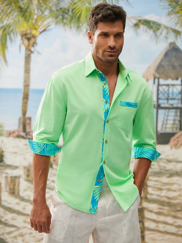 Cotton Botanical Contrast Long Sleeve Shirt