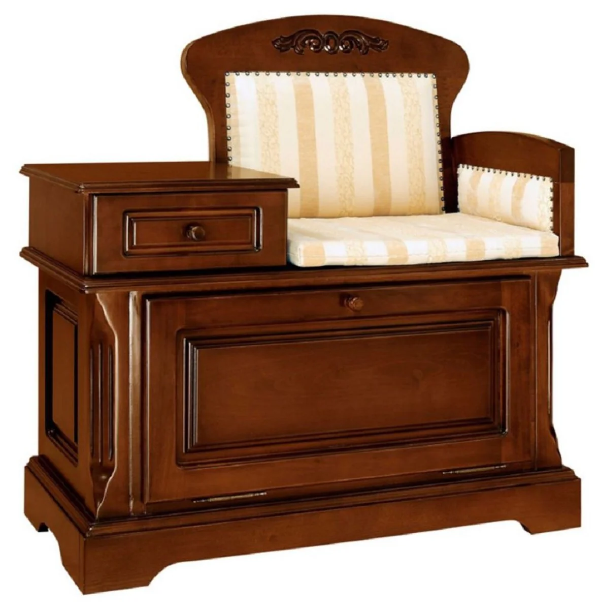 Casa Padrino banco telef¨®nico barroco de lujo marr¨®n / blanco / oro - Gabinete de recibidor de madera maciza de estilo barroco hecho a mano con banco - Muebles barrocos