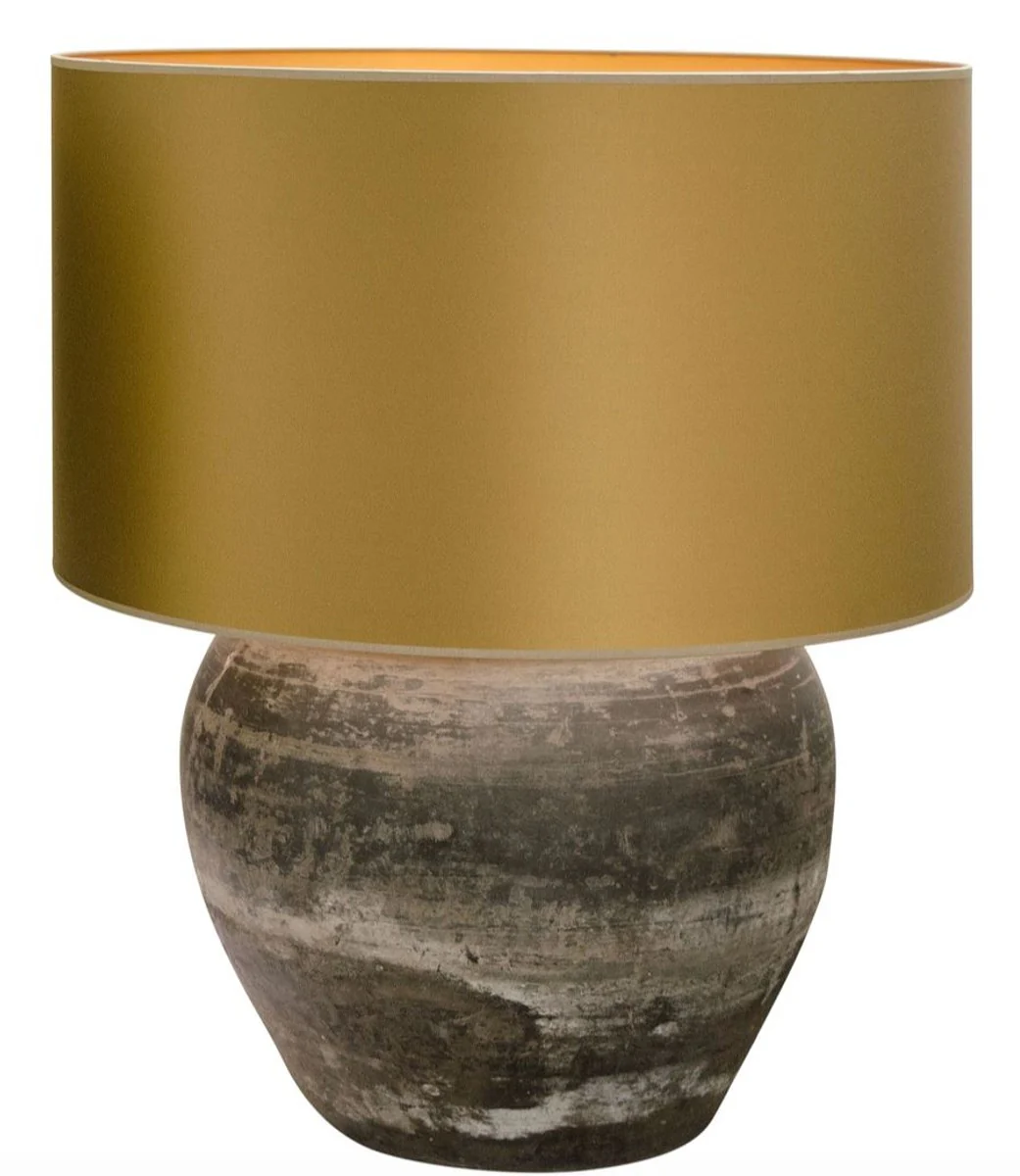 Casa Padrino lámpara de mesa de terracota de lujo gris / oro Ø 60 x H. 72 cm - Muebles de Lujo