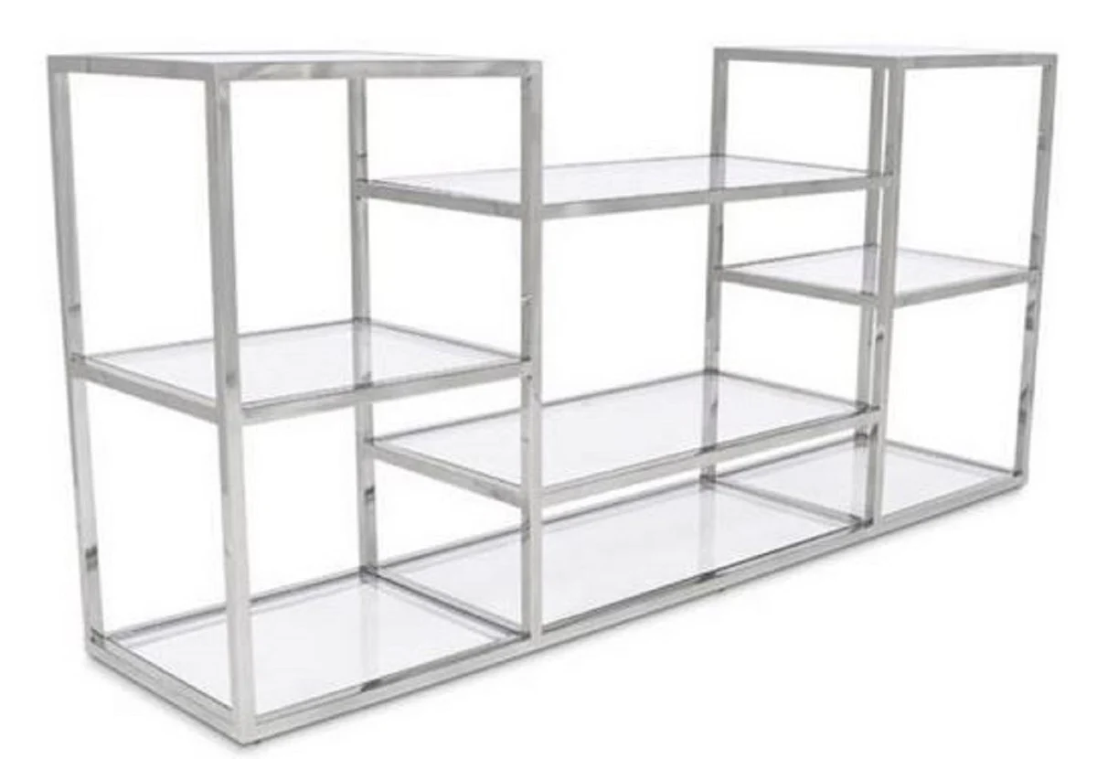 Casa Padrino Consola de Lujo Plata 160 x 38 x H. 75 cm - Mesa Consola de Acero Inoxidable con Tapas de Vidrio