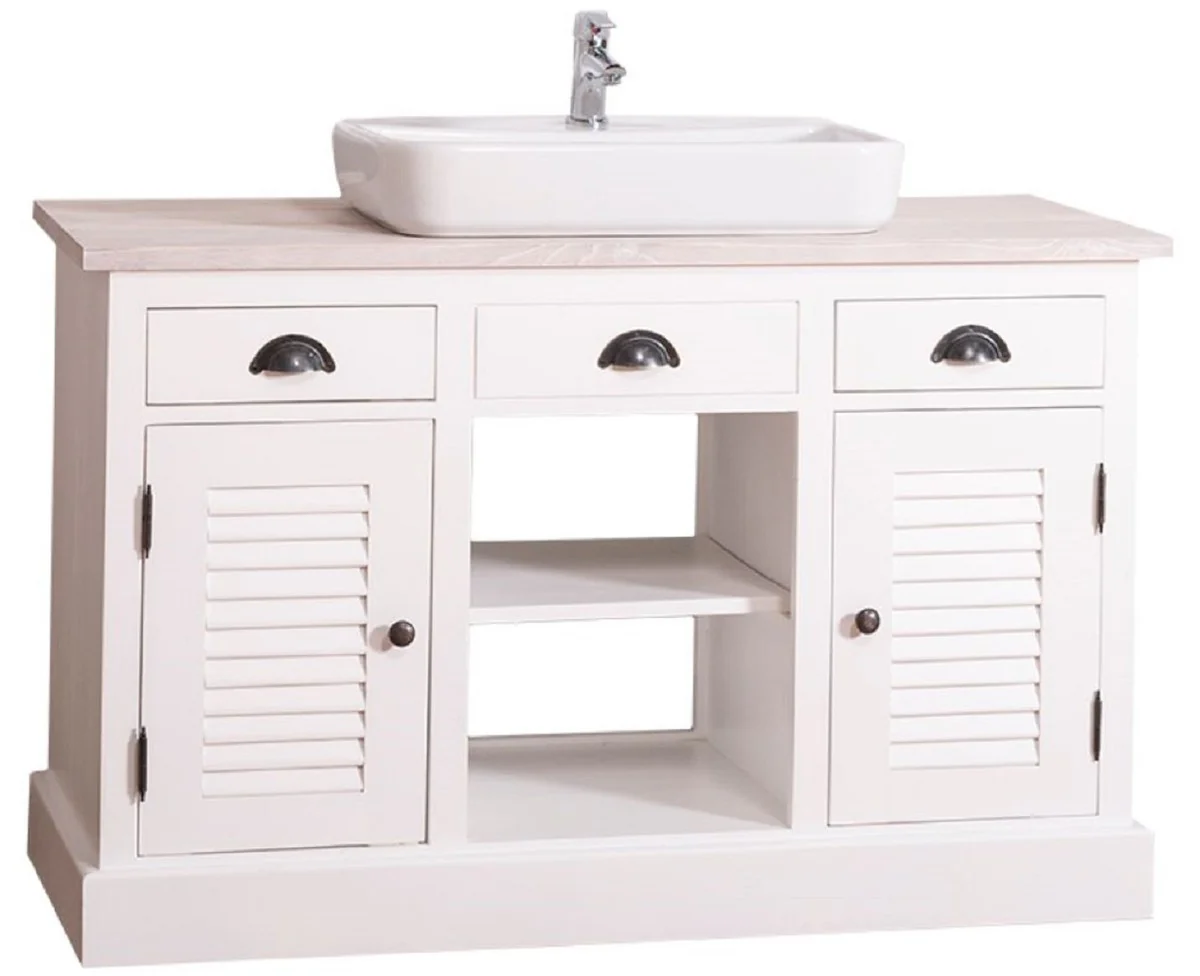 Casa Padrino mueble lavabo estilo campestre blanco / gris claro 120 x 51 x H. 75 cm - Mueble Bajo Lavabo con 2 Puertas y 3 Cajones