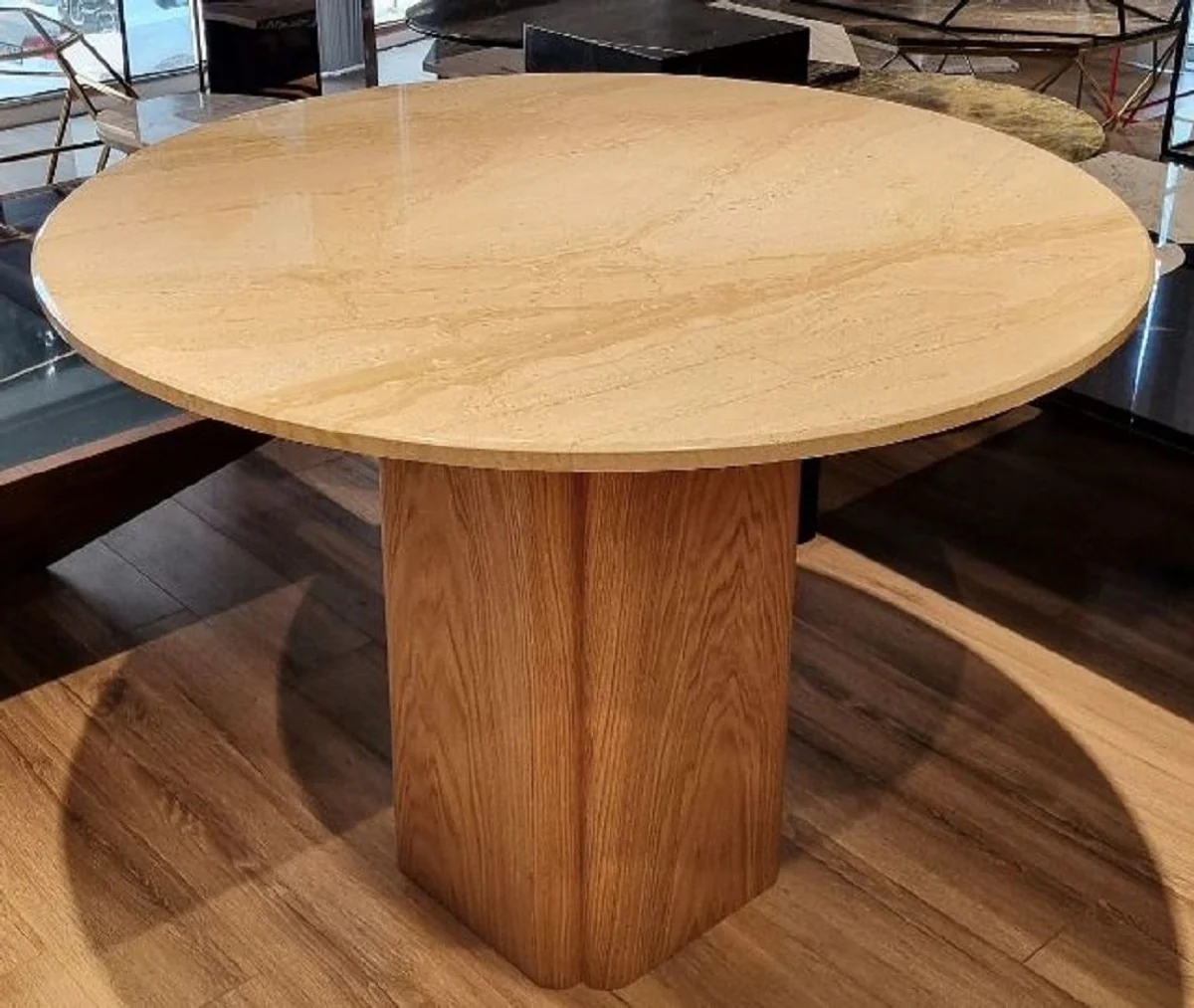 Casa Padrino mesa de comedor de lujo beige / marr¨®n ? 100 x A. 75 cm - Mesa de comedor redonda con tablero de m¨¢rmol - Muebles de comedor - Muebles de lujo