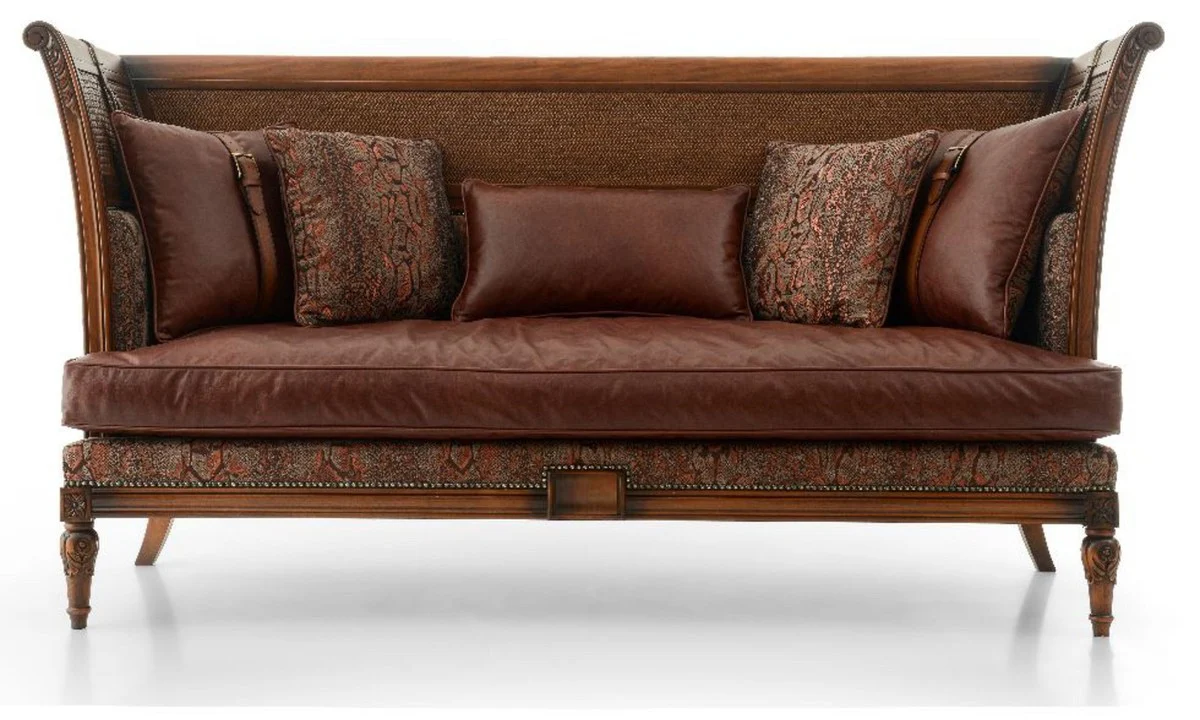 Casa Padrino sof¨¢ de cuero barroco de lujo marr¨®n - Magn¨ªfico sof¨¢ de estilo barroco con cuero genuino de alta calidad - Muebles de sal¨®n de lujo en estilo barroco - Muebles de cuero barroco