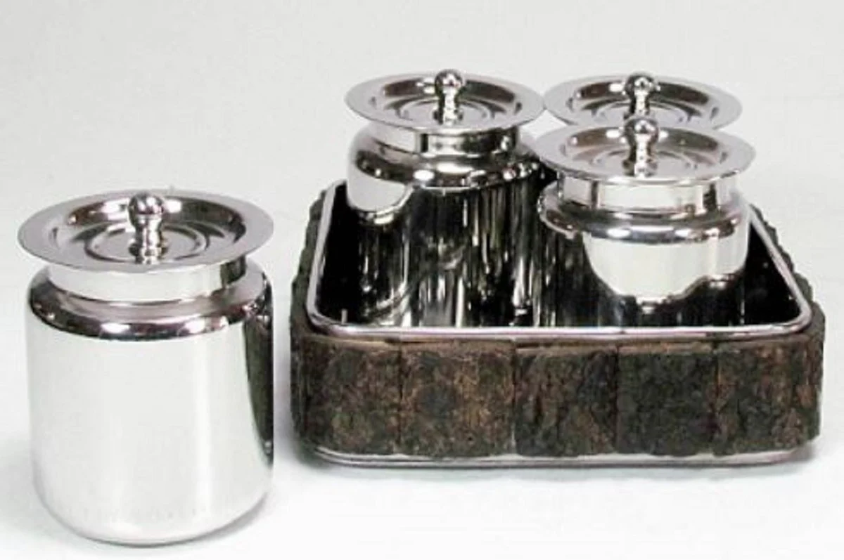 Casa Padrino bandeja de servicio de lujo con 4 latas plata / marr¨®n 15 x 15 x H. 9 cm - Accesorios para Hoteles y Restaurantes