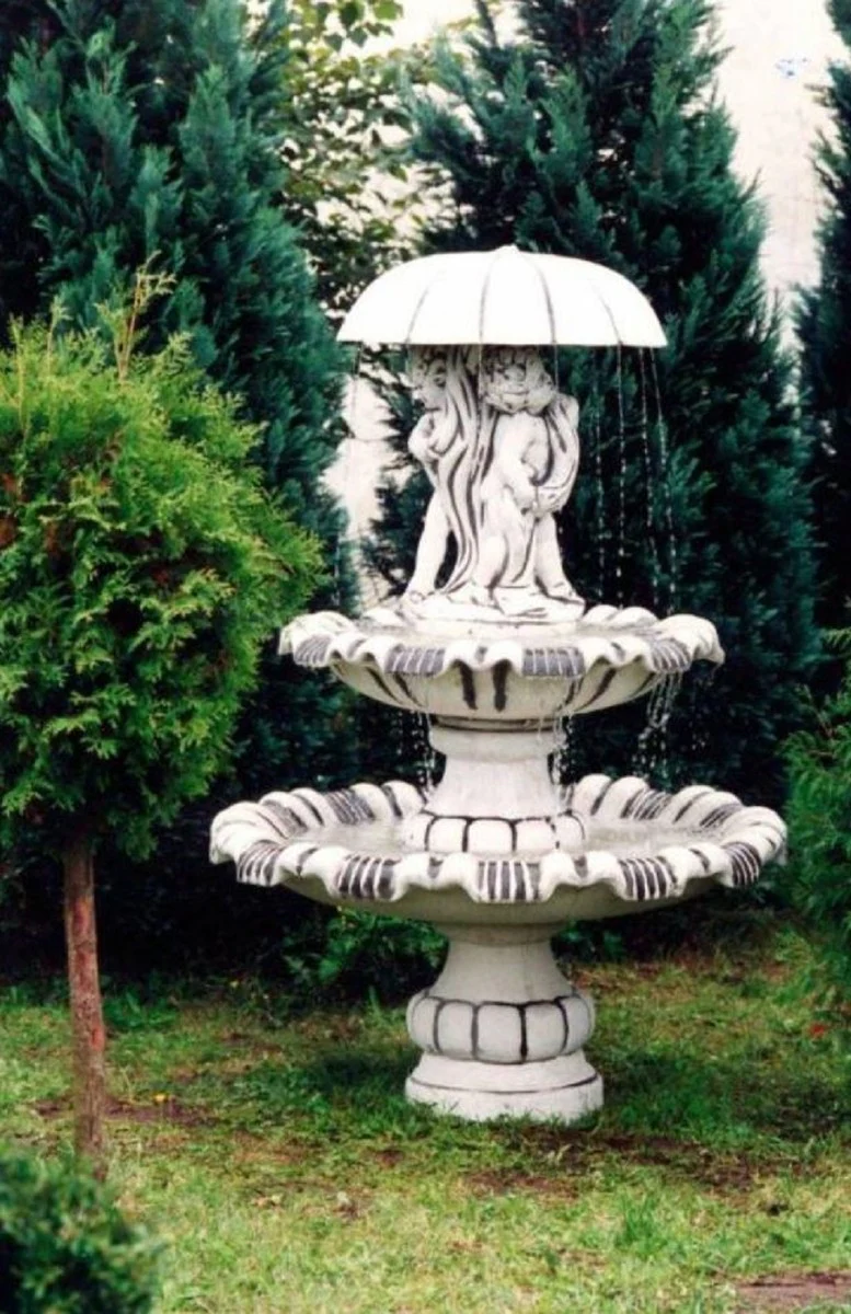 Casa Padrino fuente Art Nouveau blanco / gris Ø 129 x A. 180 cm - Magnífica Fuente de Jardín - Fuente de Decoración de Jardín - Accesorios de Decoración de Jardín Barroco y Art Nouveau