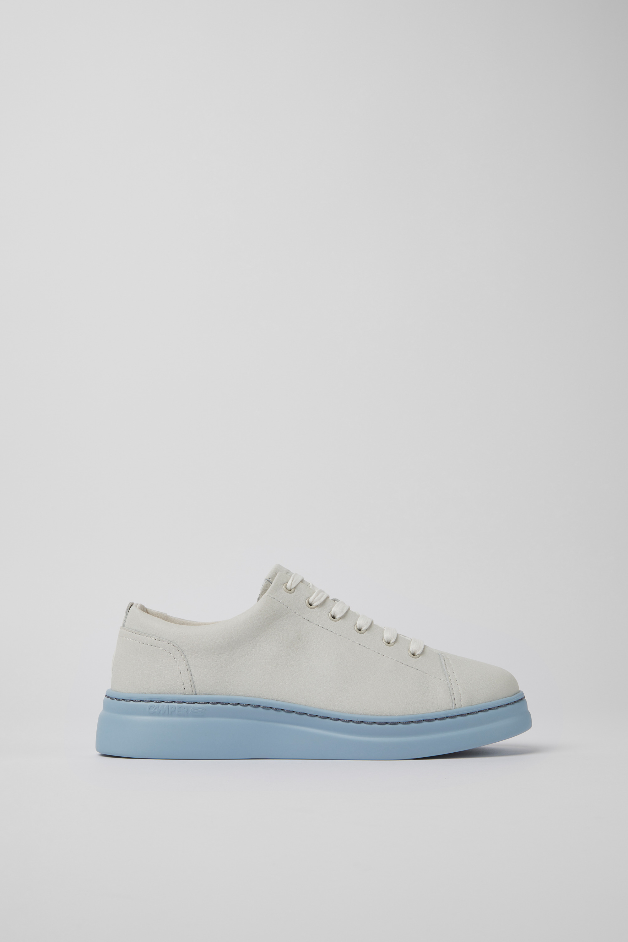 Runner Up - White and blue non-dyed leather sneakers for women