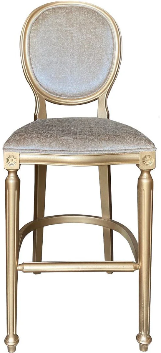 Casa Padrino silla de bar barroco oro / oro - Taburete de bar estilo antiguo de madera maciza hecho a mano con tela de terciopelo - Mobiliario de bar barroco