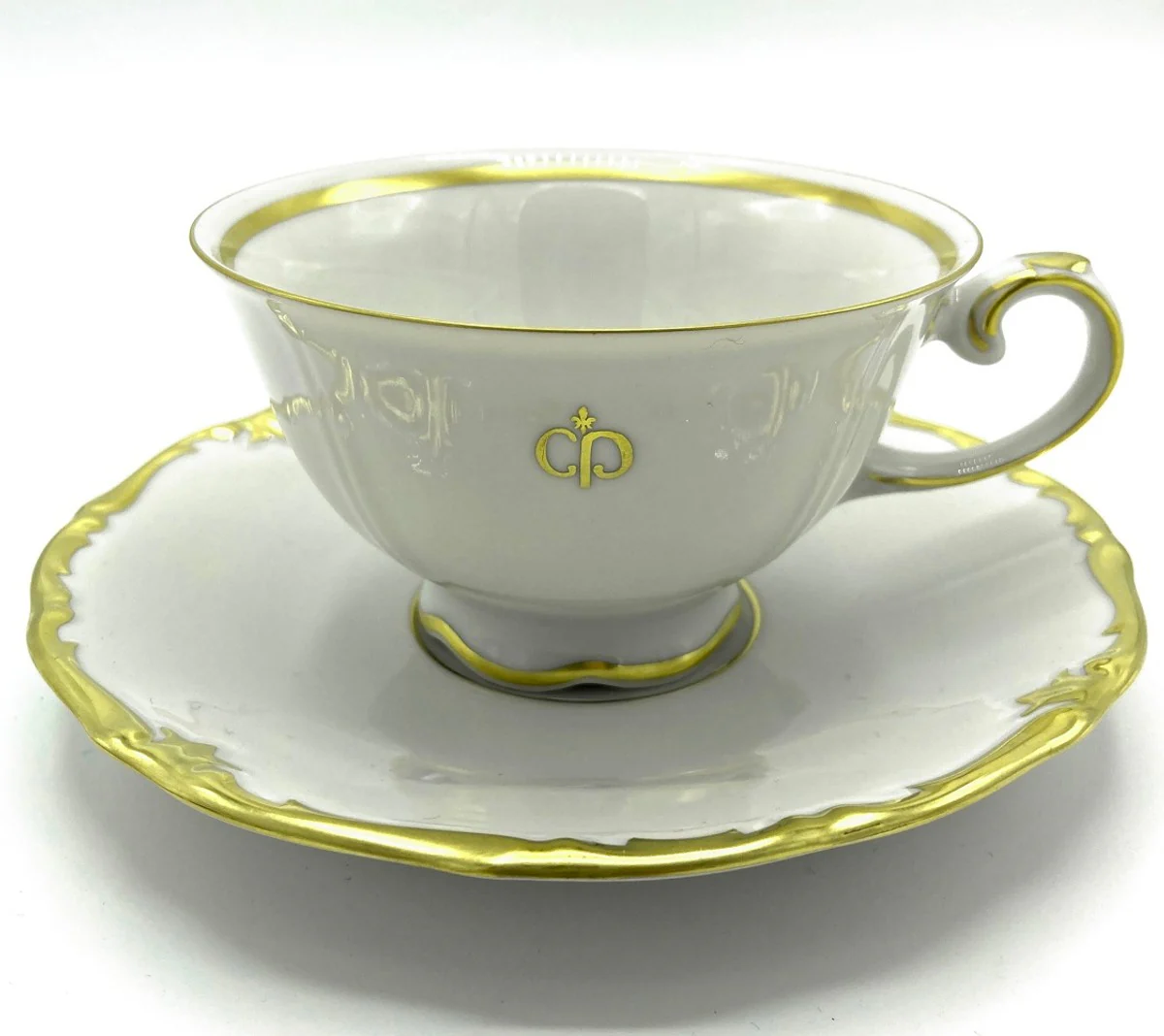 Casa Padrino taza de caf¨¦ de porcelana barroco de lujo con platillo blanco / oro - Porcelana Noble de Reichenbach - Hecho en Alemania