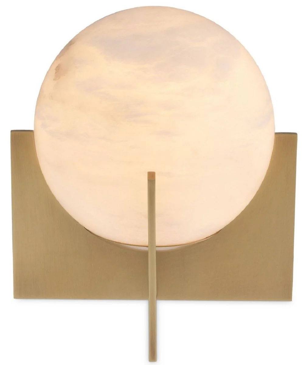 Casa Padrino lámpara de mesa de lujo latón antiguo / alabastro Ø 23 x A. 25 cm - Lámpara de mesa moderna con pantalla redonda de alabastro - Luces de Lujo