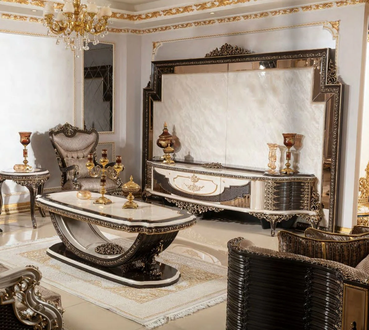 Casa Padrino mesa de centro barroco de lujo crema / marr¨®n oscuro / oro 168 cm