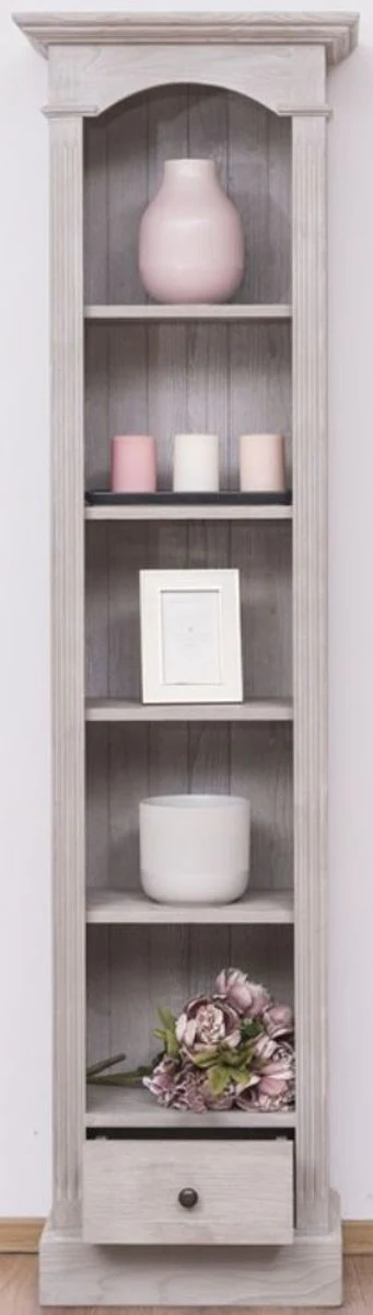 Casa Padrino armario estanter¨ªa de estilo campestre gris claro 50 x 33 x H. 190 cm - Armario de Madera Maciza con 4 Estantes y Cajone - Muebles de Estilo Campestre