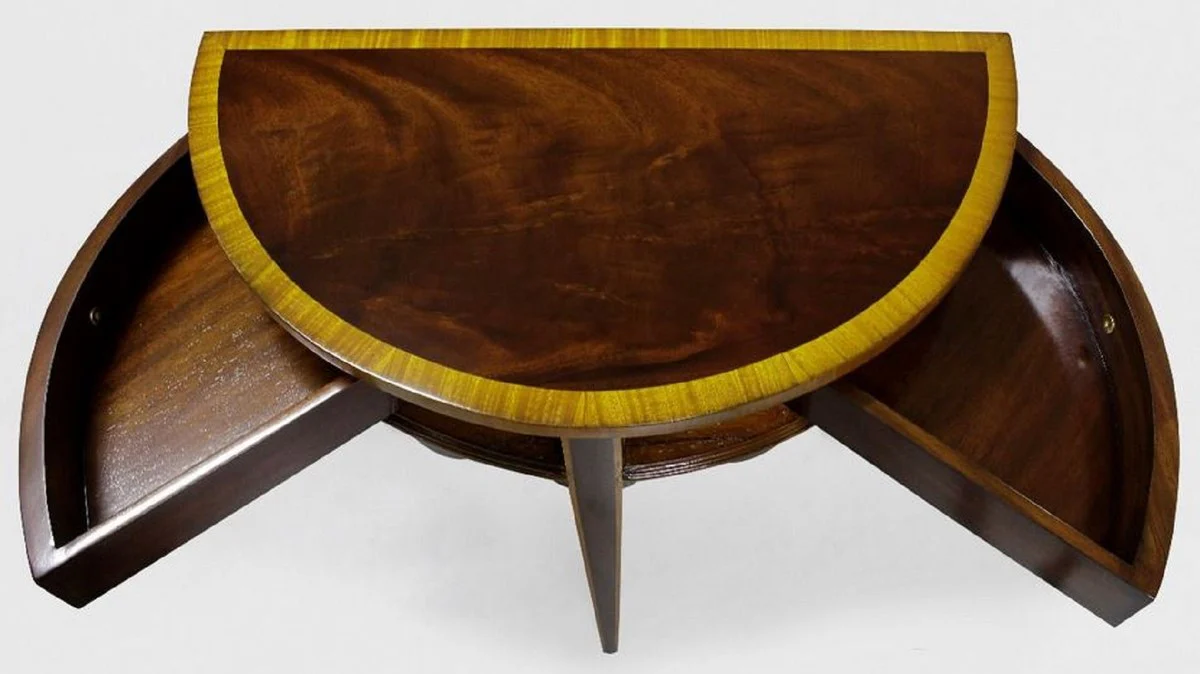 Casa Padrino mesa auxiliar barroco de lujo marr¨®n oscuro / marr¨®n claro 71 x 36 x A. 74 cm - Mesa semicircular de caoba con 2 cajones - Mesita de Noche - Muebles Barrocos