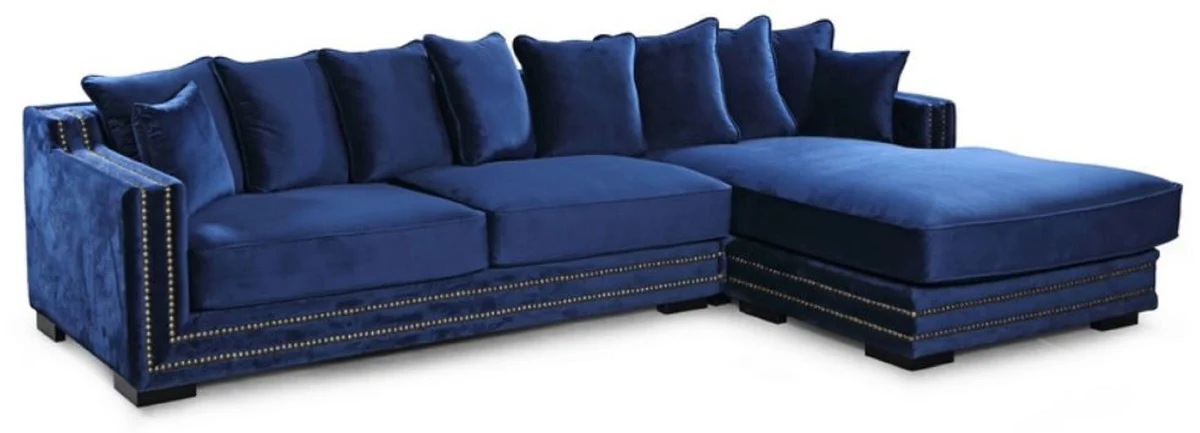 Casa Padrino sof¨¢ esquinero de lujo azul / negro / plata 315 x 186 x A. 105 cm - Sof¨¢ de sal¨®n moderno - Muebles de sal¨®n modernos - Colecci¨®n de Lujo