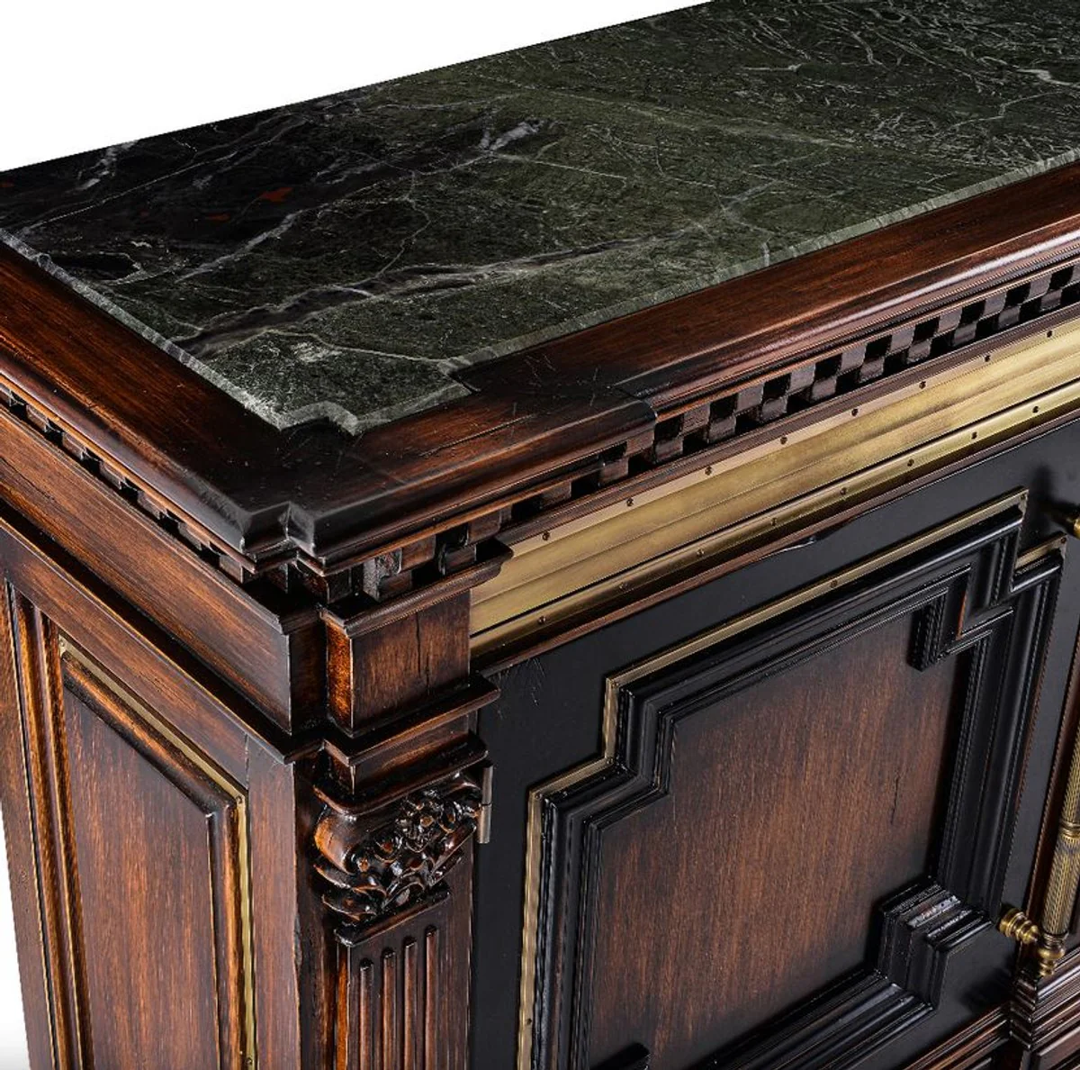 Casa Padrino aparador de estilo vintage de lujo con 2 puertas y tapa de mármol marrón / natural / negro 212,5 x 56 x A. 123,5 cm - Armario madera maciza - Muebles estilo vintage - Muebles de lujo