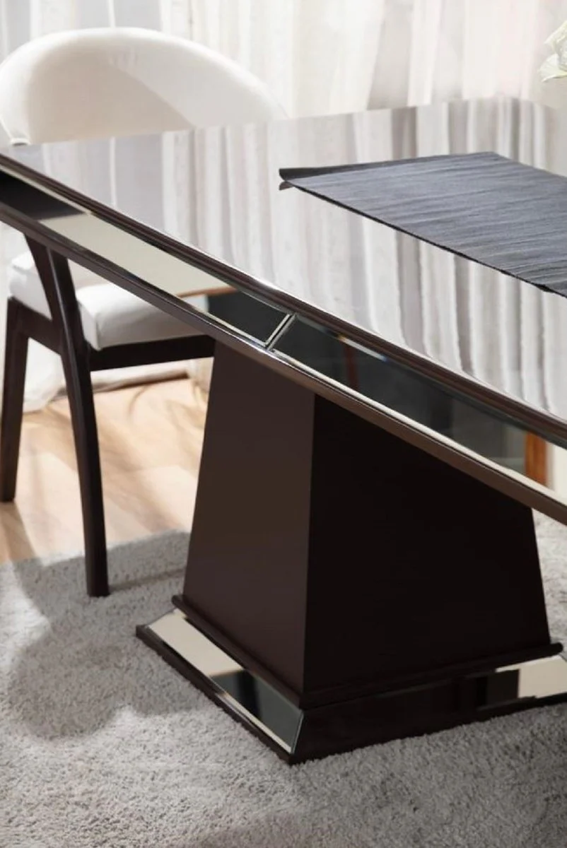 Casa Padrino conjunto de comedor Art Deco de lujo crema blanco / marr¨®n oscuro - 1 Mesa de comedor con espejo Art Deco de lujo y 6 Sillas de comedor Art Deco de lujo - Muebles de Comedor Art Deco