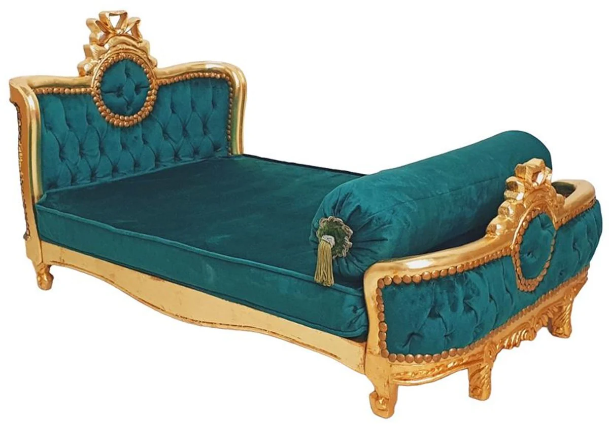 Casa Padrino cama de perro barroco verde / oro antiguo - Cama de perro de estilo antiguo hecha a mano - Magníficos muebles para perros en estilo barroco - Muebles barrocos para mascotas
