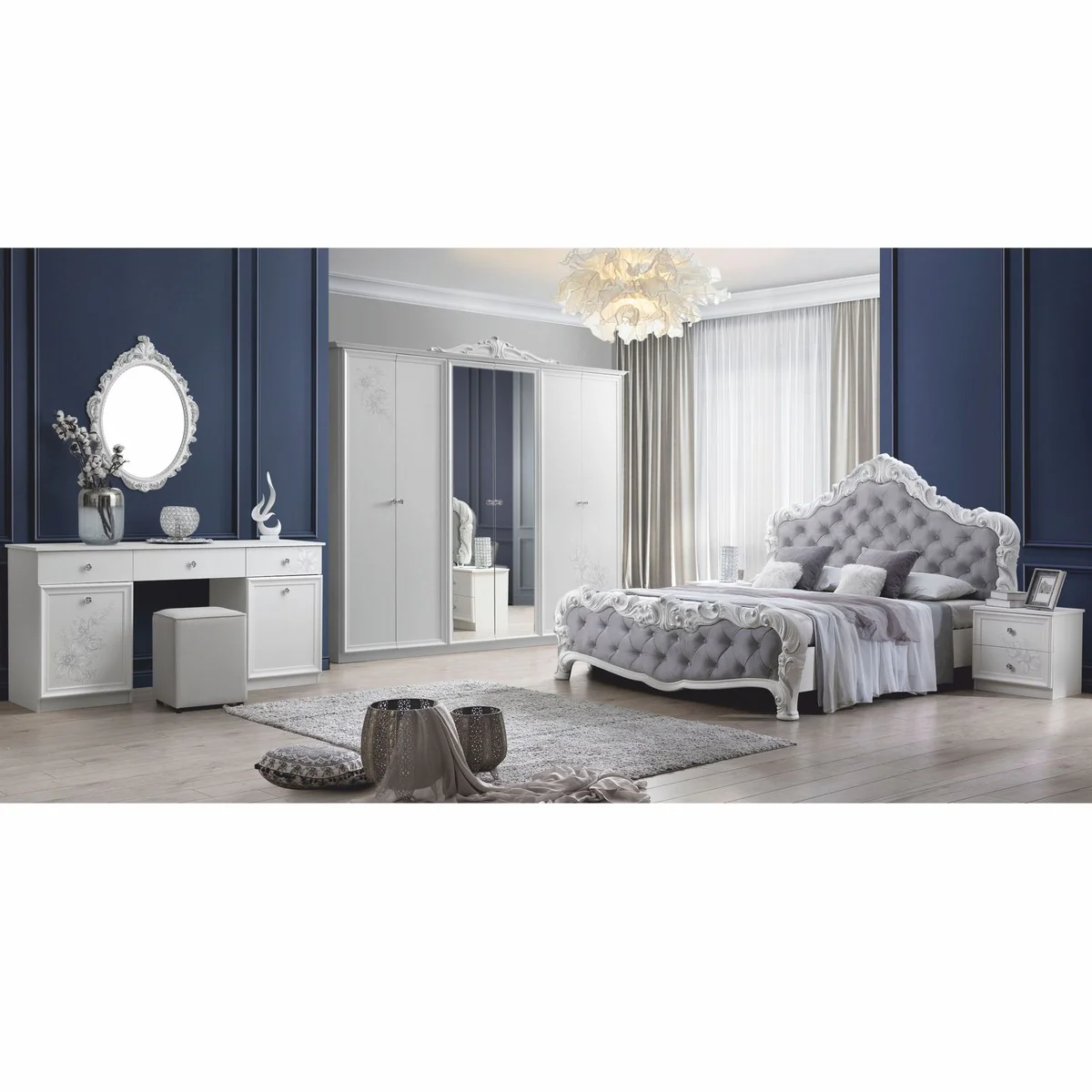 Casa Padrino armario de dormitorio barroco de lujo blanco 261 cm - Muebles de dormitorio barrocos