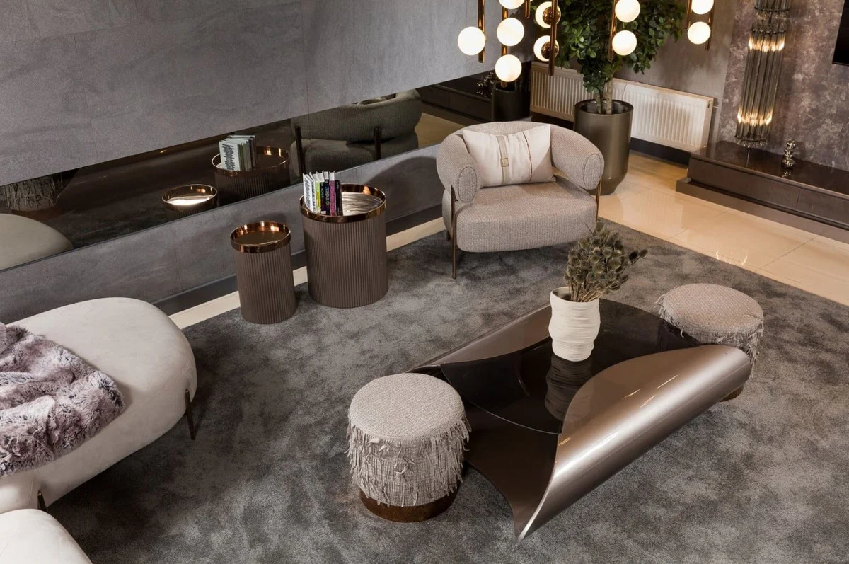 Casa Padrino mesa de centro de dise?o de lujo gris / negro 140 x 90 x A. 35 cm - Mesa de sal¨®n con tapa de vidrio - Muebles de sal¨®n - Muebles de hotel - Muebles de dise?o de lujo