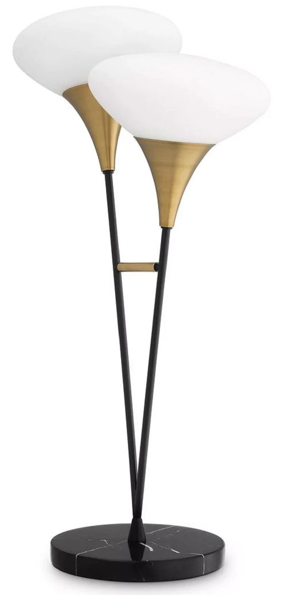 Casa Padrino lámpara de mesa doble de lujo latón antiguo / negro / blanco 50 x 28 x A. 87 cm - Lámpara de escritorio con base de mármol - Colección de Lujo