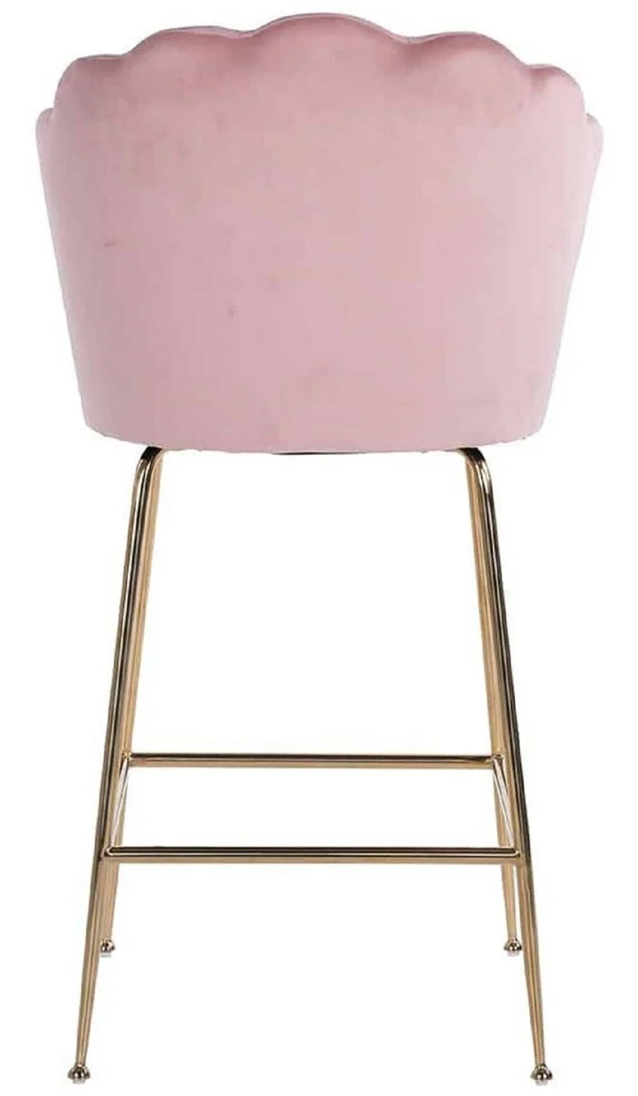 Casa Padrino silla de bar de lujo rosa / oro 51 x 61 x A. 113 cm - Taburete de bar tapizado con terciopelo noble y patas de acero inoxidable - Muebles de bar de lujo
