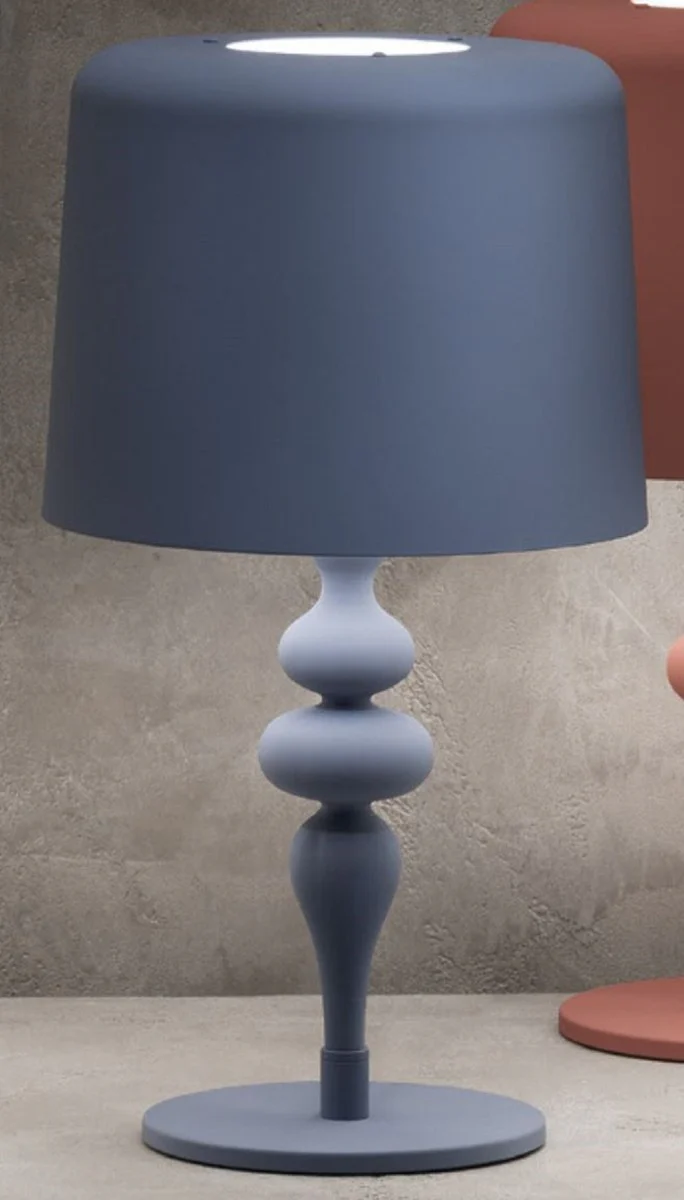 Casa Padrino lámpara de mesa Art Deco de lujo azul Ø 50 x A. 180 cm - Lámpara de escritorio Art Deco redonda con pantalla de aluminio - Lámparas de mesa de lujo - Calidad de lujo - Hecho en Italia