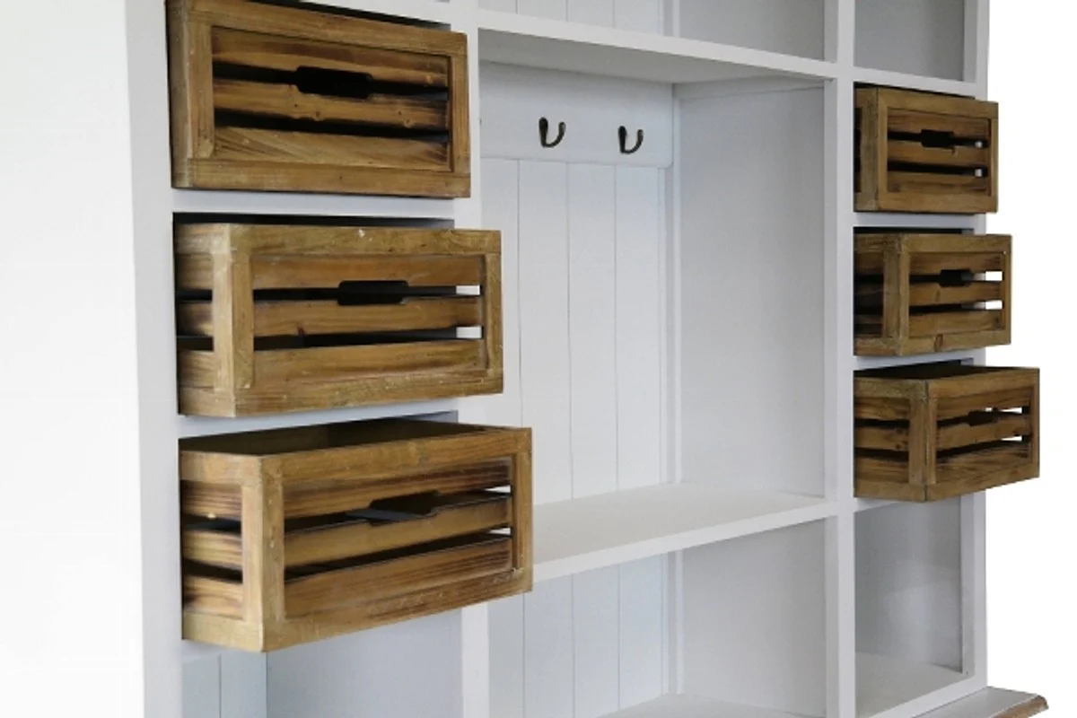 Casa Padrino Country Style Kitchen Cabinet Antique White / Natural Colors 160 x 43 x H. 218 cm - Country Style Kitchen Furniture