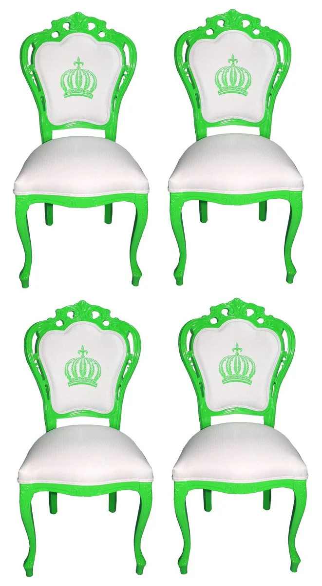 Pomp??s by Casa Padrino Sillas de Comedor Barroco de Lujo Blanco / Verde - Sillas de Estilo Barroco de Pomp??s Dise?adas por Harald Gl??ckler - 4 Sillas de Comedor - Muebles de Comedor Barrocos