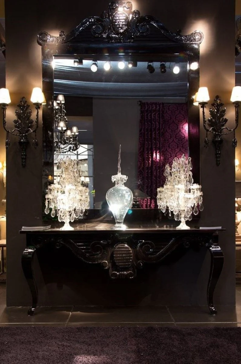 Casa Padrino consola barroco de lujo negro 200 x 45 x A. 85 cm - Consola de madera maciza hecha a mano - Muebles de Hotel Barroco - Calidad de Lujo