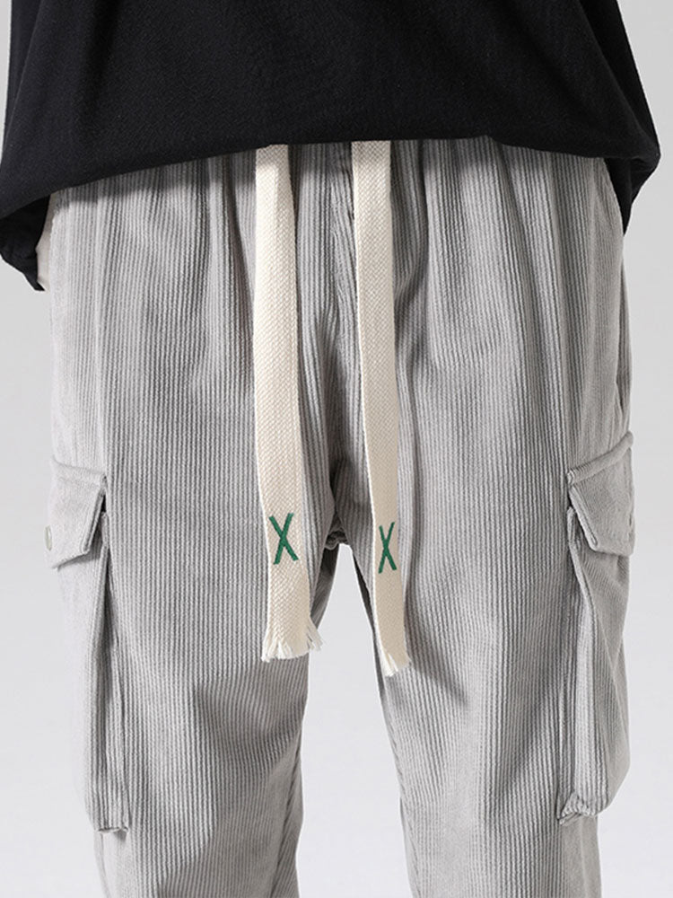 Drawstring Corduroy Cargo Pants