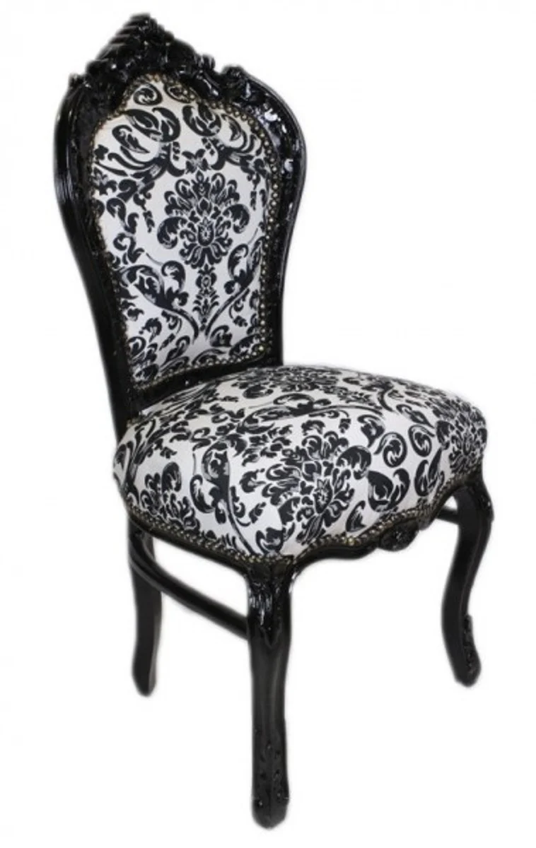 Casa Padrino barroco Silla Cena estampado de flores negro muebles de estilo antiguo / blanco