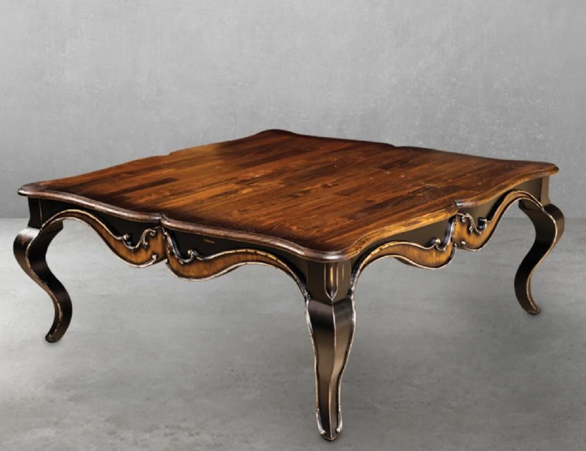 Casa Padrino mesa de centro barroco de lujo marr¨®n / negro antiguo 110 x 110 x A. 45 cm - Magn¨ªfica mesa de sal¨®n estilo barroco - Muebles de sal¨®n estilo barroco - Muebles de lujo estilo barroco