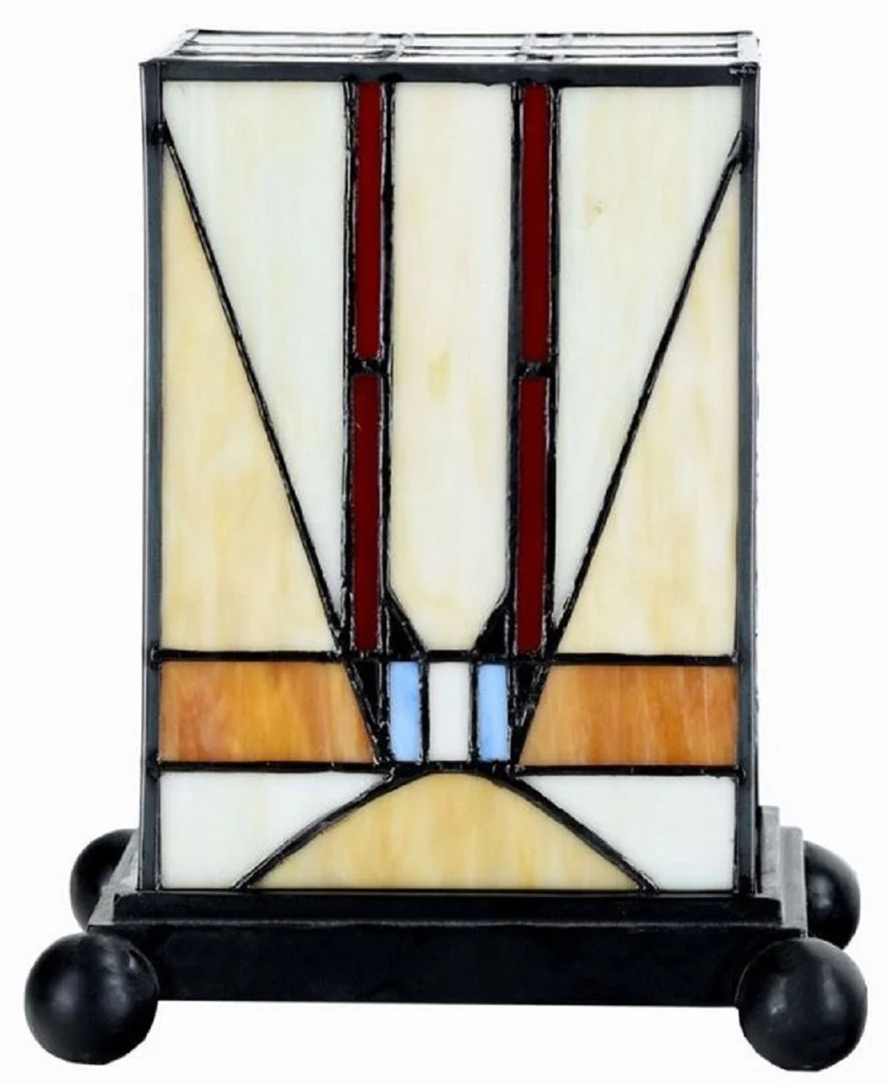 Casa Padrino lámpara de mesa Tiffany de lujo multicolor / negro 15 x 15 x A. 25 cm - Lámpara de escritorio - Lámpara de decoración de salón - Lámparas Tiffany