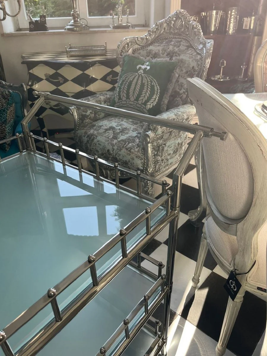 Casa Padrino carrito de lujo plata 102 x 71,5 x A. 90,5 cm - Carro de servicio de acero inoxidable con placas de vidrio - Carrito de restaurante de hotel - Accesorios hoteles y restaurantes