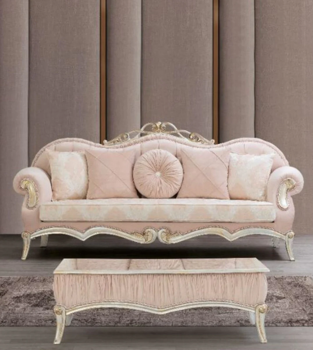 Casa Padrino mesa de centro barroco de lujo rosa / plata / negro / oro 80 x 50 x A. 50 cm - Elegante mesa de sal¨®n en estilo barroco - Muebles Barrocos