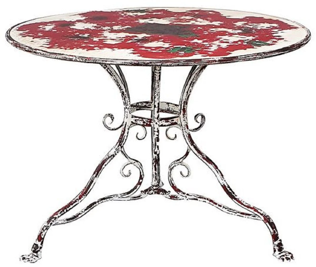 Casa Padrino mesa de jardín Art Nouveau blanco / rojo antiguo Ø 100 x A. 70 cm - Mesa redonda de hierro forjado - Muebles de Jardín y Terraza