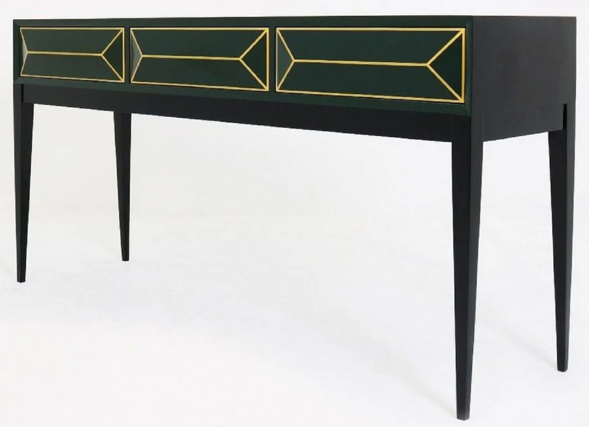 Casa Padrino consola Art Deco de lujo negro / verde / oro 180 x 49 x A. 92 cm - Consola de madera maciza con 3 cajones en ¨®ptica 3D - Mobiliario Art Deco